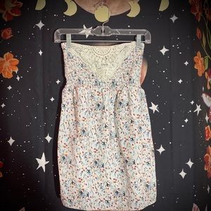 Lace embroidered bird floral sleeveless tube top